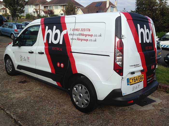 Red & Black cut vinyls for advertising hbr electrical services van