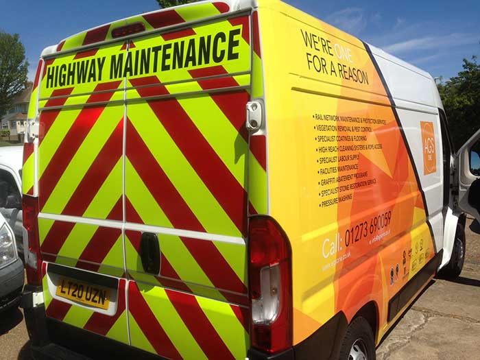 Chapter 8 regulations for van signage with full Rear panel coverage with red & yellowHighway Maintenance Chevrons