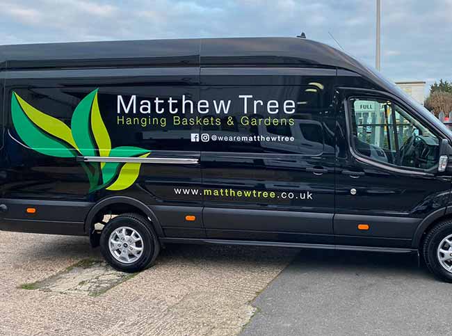 Printed & cut vinyl graphics for Matthew Tree hanging baskets delivery van