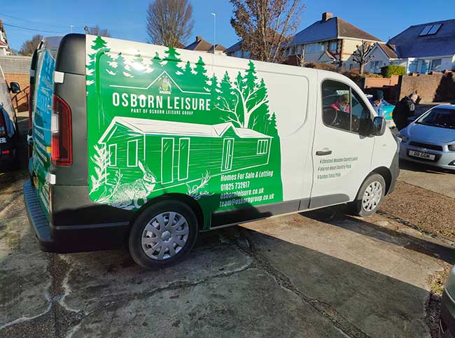 3/4 van wrap promoting Osborn Leisure