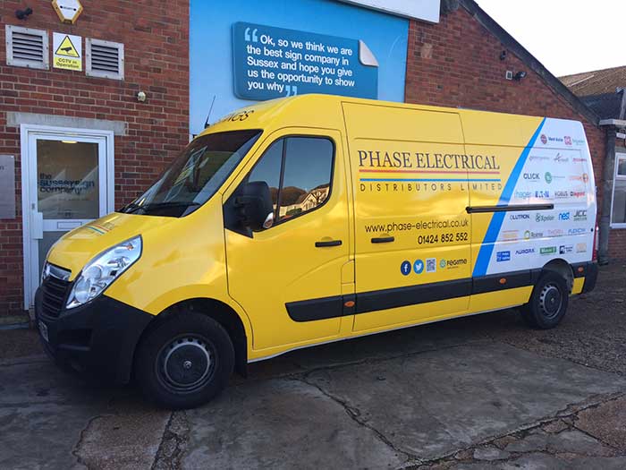 Printed & Cut vinyl letters for advertising Phase Electrical delivery van